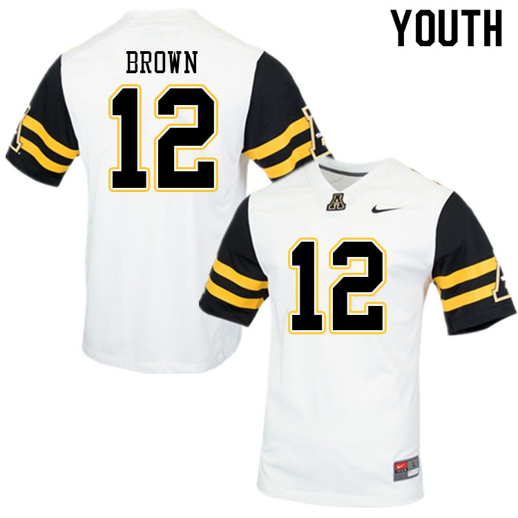 Youth #12 Da'Shawn Brown Appalachian State Mountaineers College Football Jerseys Sale-White - Click Image to Close